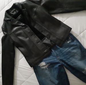 Black Soft Leather Waist Length Jacket